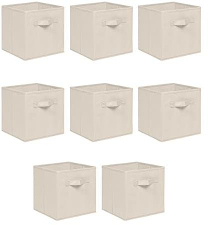 NICEME Foldable Cube Storage Unit Boxes, Non-Woven Fabric Storage Boxes Set, Clothes Drawers for Shelves, 26.5x26.5x28 cm (Beige/Cream, Set of 8)