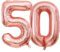 Rose Gold Number 50 Balloons, 40inch Large Foil Mylar Helium Rose Gold 50 Balloon for Women 50th Birthday Party Wedding Anniversary Decoration