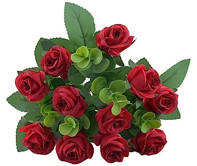 Artificial Flowers Fake Silk Rose for Decoration,20 Heads Small Roses Flower Bouquet with Stem of Flowers,Plastic Flowers for DIY Vase Home Wedding Centerpieces (2Pcs, Champagne)