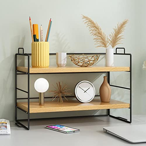 Milky Way Desktop Shelf Organizer, Desktop Bookshelf, Small Countertop Bookshelf Adjustable Desktop Organiser Desk Storage Used for Office Bedroom Kitchen Bathroom (Wood Black Frame)
