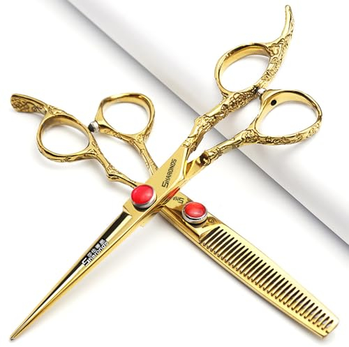 6/7-Zoll-Profi-Friseurschere Haarschnitt Rosenmuster Friseurschere Styling-Werkzeuge Japanisches Edelstahl-Scheren-Set (7-Zoll-2pc-B)
