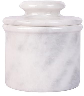 Marble Hives Butter Crock with Lid- Perfect Butter Keeper Crock- Classic Butter Bowl- Stylish French Butter Keeper - Purely Handcrafted Natural Marble (White, 5)