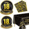 18th Birthday Decorations for Boys Girls - 61 Pcs Plates Napkins 18th Tablecloth Black and Gold Party Decorations Serve 20