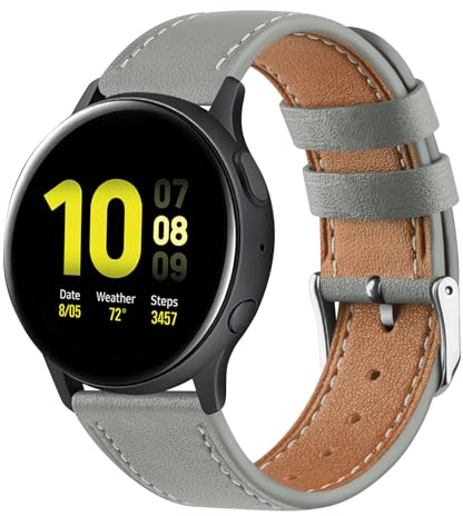 Vancle für Samsung Galaxy Watch Active 2 40mm 44mm Armband Leder Damen Herren,Weiches Atmungsaktives Leder Sport Ersatzarmbänder für Samsung Galaxy Watch Active 44mm 40mm(grau)