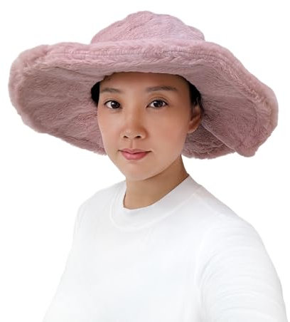 Lina & Lily Grand Chapeau Bob Hiver Femme à Larges Bords Fausse Fourrure (Rose Poudré)