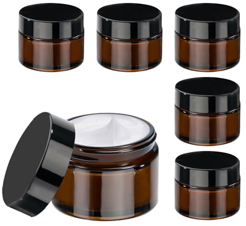 GAUATO 6 Stück Glastiegel 20ml, Cremedosen zum Befüllen Braunglas Cremetiegel Salbendosen Kosmetik Behälter, Creme Dose Kleine Gläser Leerdose mit Deckel und Liner für Kosmetik, Lotion, Cremes