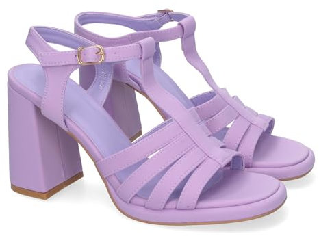 shoes&blues.es 82153-Sandalias Elegantes de Tacon Alto, con Adorno de Correas y Hebilla Ajustable, Elegantes y Confortables para Toda Ocasion.. Talla 39 Lila