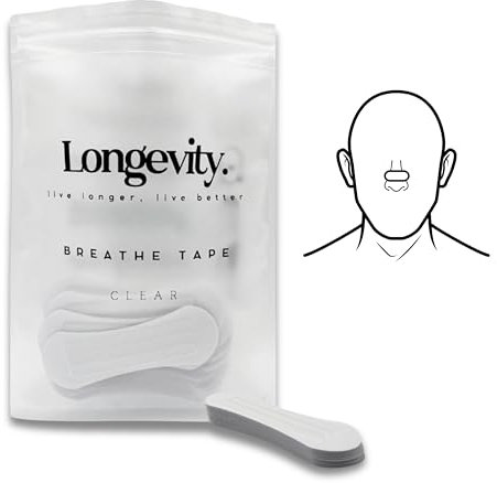Longevity Breathe Tape - 30 Strips (Clear) - Anti Snoring Nasal Strips for Better Sleep & Improved Airflow - Hypoallergenic Nose Strips for Breathing, Clinically Proven Snoring Aids for Men & Women