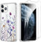Yoedge Funda para iPhone 11 Pro MAX 6.5’’ con 2 Piezas Cristal Templado Protector Pantalla, Aesthetic Ultra Fina Transparente Carcasa, Antigolpes TPU Silicona Case para iPhone 11 Pro MAX, Hojas