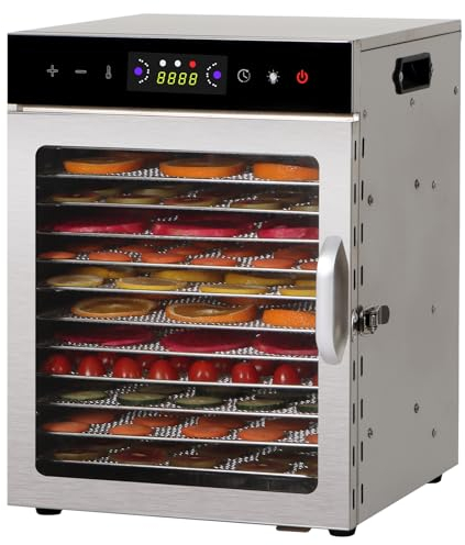 Panana Deshydrateur Alimentaire avec 6/8/12 Plateaux en Inox - Déshydrateur avec Minuterie 24h et Température 30-90 °C - Deshydrateur Viande, Fruits- 400W Déshydrateur Alimentaire (12 Plateaux)