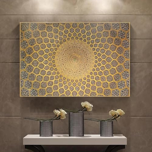 CHAOJIART Abstraktes Ölgemälde mit goldener Geometrie auf Leinwand, Poster und Drucke, Wandkunst, Bild für Wohnzimmerdekoration, 50 x 70 cm, rahmenlos