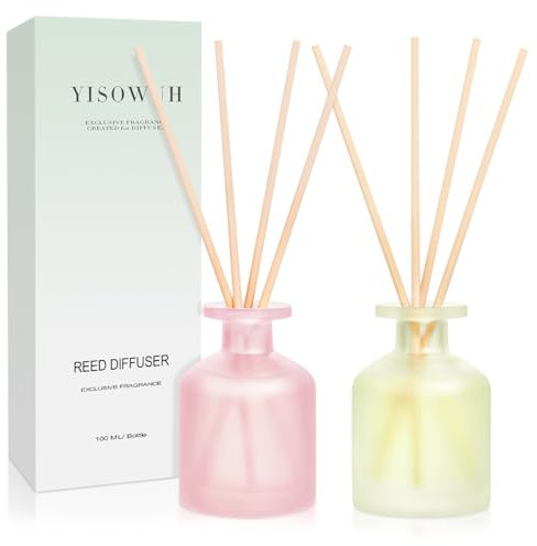 YISOWUH Raumduft-Duftstäbchen-Diffuser – Jasmin, grüner Tee & Ebenholzrose, 100 ml 2 Packungen Duftstäbchen-Diffusor-Set mit ätherischen Ölen und 16 Stäbchen, langanhaltender Duft für Zuhause