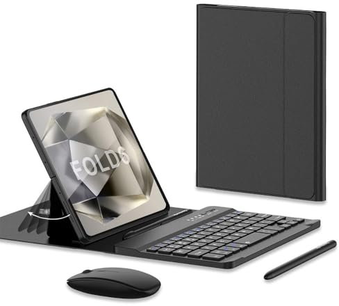 Galaxy Z Fold 6 Folding Stand Keyboard Case with Touch Pen and Mouse, Compatible for Samsung Galaxy Z Fold 6 5G (Black)