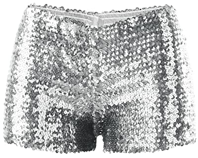 Damen Pailletten Shorts Festival Konzert Sexy Outfit Glitzer Kurz Hose Pailetten Glänzend Kurze Hotpants Silber Gold Freizeitshort Nachtclub Karneval Tanz Party-Shorts