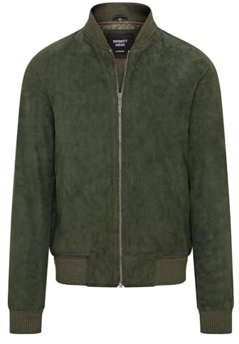 Infinity Leather Giubbotto bomber universitario MA-1 da uomo in morbida pelle scamosciata di capra verde
