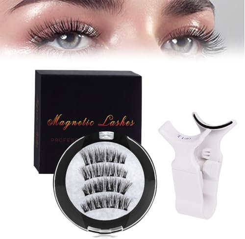 2 Paare Faux Cils Magnetique Naturel, Réutilisable Faux Cils Magnetique avec applicateur, pas besoin de colle Cils Magnetique Facile à porter et à enlever, Livré avec un guide
