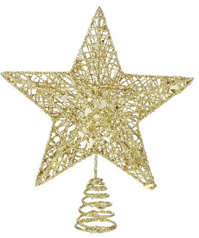 COMNICO Puntale per albero di Natale, con stelline e mini stella, con 5 punte, colore: oro, 15 cm