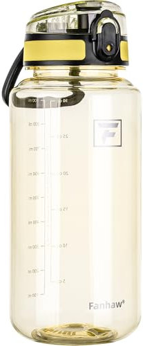 Fanhaw 1L Clear Tritan Water Bottle with Chug Lid, BPA-free, Wide Mouth, Leak Proof - for Gym, Travel, Home, School, Office (Imperial Yellow)