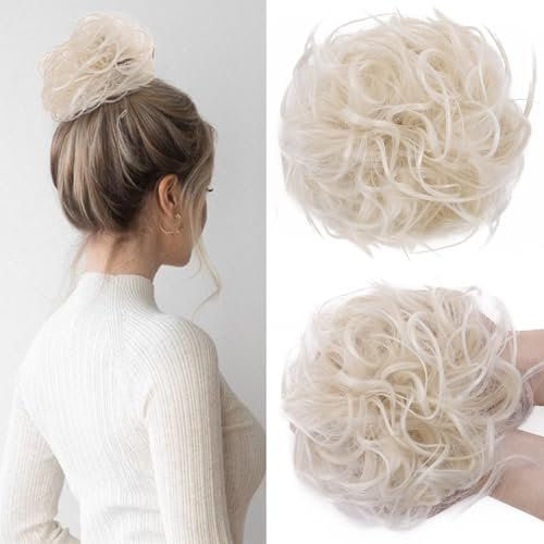 SEGOHAIR 45g Haarteil Haargummi Hochsteckfrisuren Synthetische Unordentlicher Brautfrisuren VOLUMINÖS Wellenförmige Haarschnecken Ergänzung Puff Scrunchy Weiße Blond