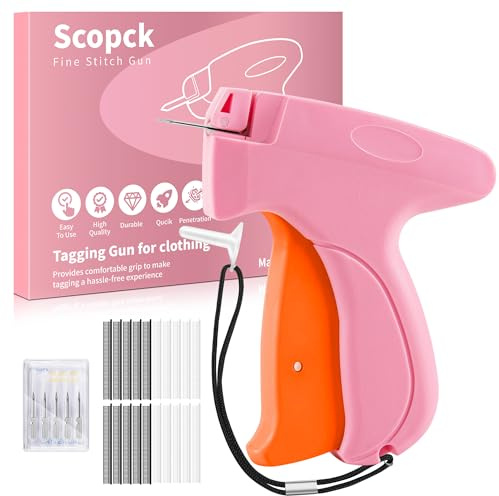 Stichpistole für Kleidung - Handstich Stichpistole Schnell Kleidung Fixierer - Tagging Gun - Inklusive 6 Nadel, 1000 Schwarze Verschlüsse & 1000 Weiße Verschlüsse (Rosa/Orange)