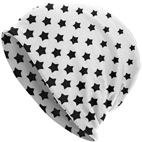Unisex Klassische Beanie Mütze Schwarz-Weiß-Pentagramm-Stern Slouch Beanie Warme Wintermütze Mode Strickmütze Für Autumn Angeln Schlaf