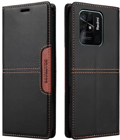 NETANY Compatible pour Xiaomi Redmi 10C Coque de téléphone, étui Portefeuille avec Porte-Carte [Support de Fonction] Rabat en Cuir Étui en Cuir de Protection magnétique (Noir)