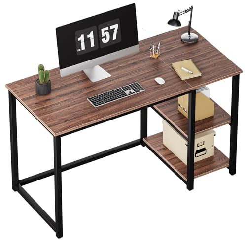 WOHOMO Computer Desk 120cm with 2-Tier Shelves Sturdy Home Office Desk with Large Storage Space Modern Gaming Desk Study Writing Laptop Table, Brown