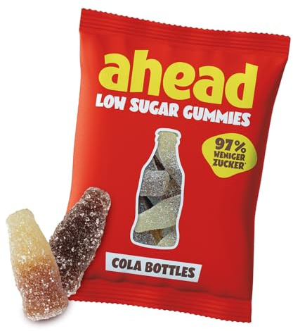 ahead Sour Cola Gummibärchen | Colageschmack Fruchtgummi 18 × 50g | Gummibärchen ohne Zuckerzusatz | Nur 1g Zucker & 73 kcal pro 50g | Kalorienarme Süßigkeiten & ballaststoffreich
