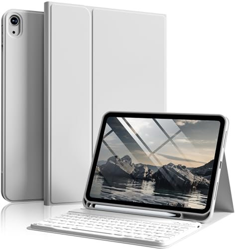 SZPSGC Keyboard Case for iPad (A16) 11th/10th Generation 2025/2022 11/10.9 inch, Smart Folio Cover with Pencil Holder, Detachable Wireless Bluetooth iPad Keyboard Case, Gray