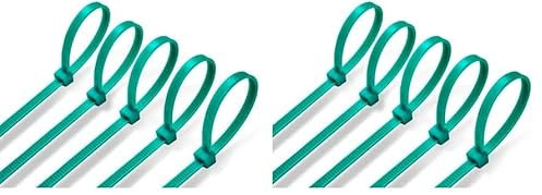 ERKO Cable Ties Green 200 x 3,6 mm 100 Pieces Chemical Resistant 40lbs Tensile Strength, Professional Zip Tie Wraps, Indoor and Outdoor use, Garden Cable Managment (Pack of 2)