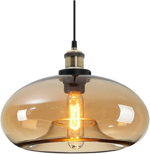 ZTTECH Lámpara Colgante de Vidrio Ámbar Diseño Industrial Vintage Ajustable para Cocina, Isla, Dormitorio y Comedor Compatible con Bombillas E27 (Ámbar)