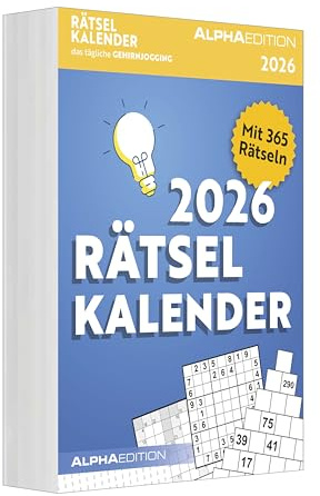 Alpha Edition - Rätselkalender 2026 – Tagesabreißkalender 15×21 cm mit 365 Knobel- & Denksportaufgaben, abwechslungsreicher Tischkalender zum ... für Rätsel-Fans: Detox für die grauen Zellen