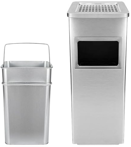 HUOLE Cendrier sur pied extérieur La Poubelle Extérieure en Acier Inoxydable | Poubelle avec Conteneur à déchets Supérieur Amovible pour Intérieur/extérieur-Argent (1 pièce) 24 * 24 * 60cm-35L