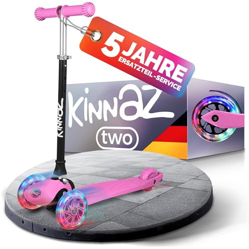 kinnaz ONE, Roller von Deutschem Hersteller, über 100.000 Roller Kinder 3 Jahre verkauft, Tretroller 2 bis 7 Jahre, Roller Kinder 4 Jahre, LED räder, faltbar, höhe einstellbar, tagkeeper Funktion