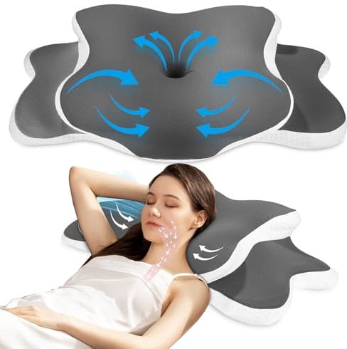 Azyvum Almohada Cervical Ergonómica para Cuello, Almohada Ortopedica para Soporte de Cuello, Viscoelastica Almohada Mariposa, Almohadas Ergonómico para Dormir de Lado y Boca Arriba