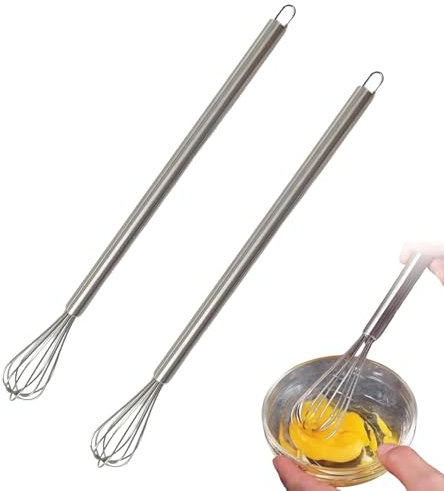 Lot de 2 petits fouets en acier inoxydable - Mini fouet pour tasses, fouet robuste - Petit pour faire mousser, fouetter et remuer la crème