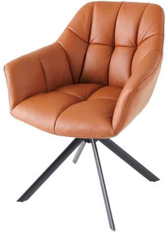 Riess Ambiente Drehbarer Stuhl Papillon - Cognac - Echtleder mit Armlehne schwarzes Gestell Drehstuhl 180 Grad Drehfunktion Esszimmerstuhl Esstischstuhl