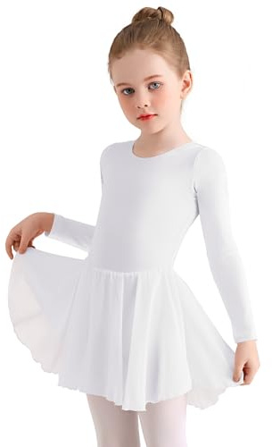 Eisnnu Vestido de ballet para niña Manga larga algodón Clásico Ballet Traje de Gimnasia Leotardo con Falda 2-11 AñOs