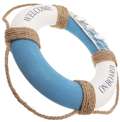HOMSFOU Decorazione con salvagente, Stile Nautico, Benvenuti a Bordo, Decorazione da Parete con Salvagente, Blu e Bianco, 30cm