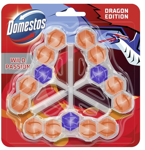 Domestos WC Stein Dragon Edition Wild Passion 3x 50 g | Hygiene-Kraft, Anti-Kalk-Schild, Kraftschaum, effektive WC-Reinigung, intensiver, langanhaltender Duft, 3x 50 g, WC-Stein