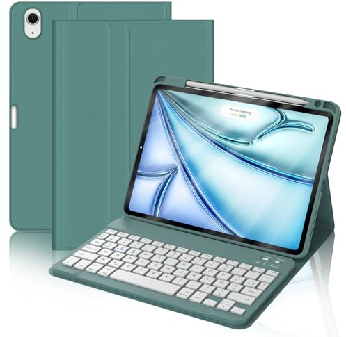 FOGARI Coque Clavier pour iPad Air 11 Pouces M4/M3/M2 (2026/2025/2024) | AZERTY sans Fil Bluetooth Clavier, Housse Multiposition Fonction Ranger Stylet pour iPad Pro 11, Vert foncé