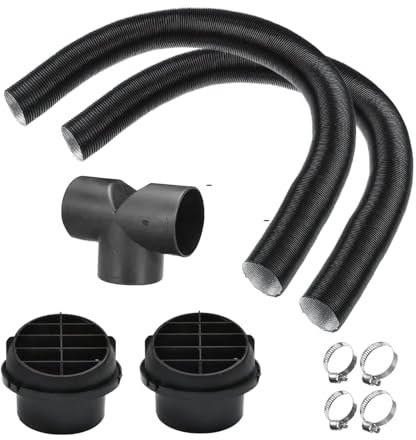 75mm/3inch Dlesel Heater Ducting Kit, Diesel Parking Heater Set Exhaust Pipe Warm Air Outlet Vent Set with Hose Clips, 3-Way T Shape Connector, Adjustable Valves