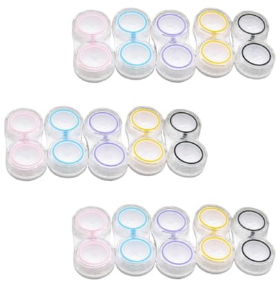 Yardenfun 15pcs Leak-Proof Vision Care Lens Case Dual Storage Box Colored Lens Holder Container Set for Travel with Pink Blue Purple Yellow Black
