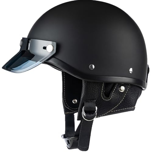 Herren Motorradhelm jethelm Retro Halbschalenhelm, DOT/ECE-Zugelassen Roller Helm Moped Helme, Halbhelme Mit Removable Brim Für Bike Chopper Scooter 6,L(59-60CM)