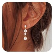 MIYUEFAN Perlen Ohrringe Damen Geschenk Muttertag 14K Vergoldet Zirkonia Glitzer Ohrhänger Hypoallergene Modeschmuck Muttertagsgeschenk für Mama Frauen