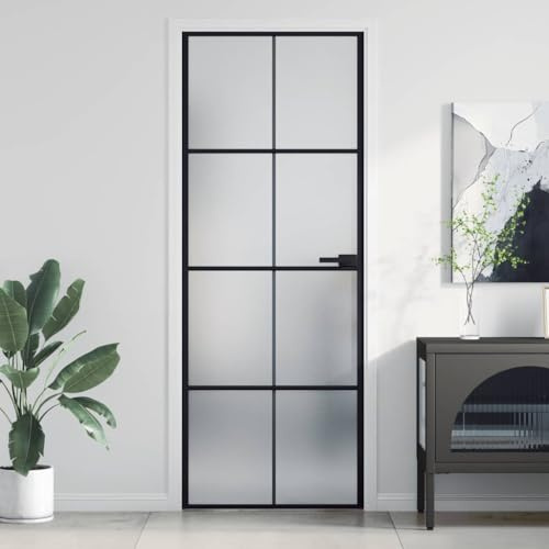 QJBSAVVA Glastür Innentür Schwarz Matt 76 x 201,5 cm mit Aluminiumrahmen Hartglas Sichtschutz Modernes Design für Wohnung Eingang Büro Flur