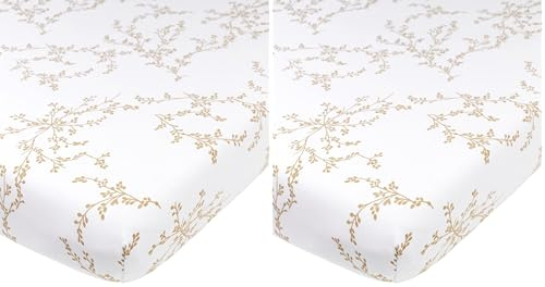 Meyco Baby Spannbettlaken für Babywiege - 40x80/90cm - Jersey Spannbetttuch - 100% Baumwolle - Oeko Tex Zertifiziert - Rundum-Gummizug, atmungsaktiv - Branches - Weiß/Sand (Packung mit 2)