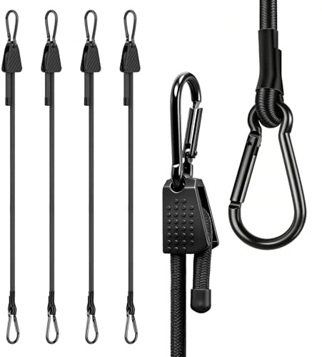 Lot de 4 Tendeurs Élastiques avec Crochets Réglables Tendeurs en Caoutchouc avec Crochet avec Mousqueton pour Camping Tentes et Activités de Plein Air Moto