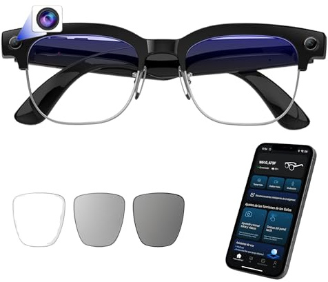 smartia – Occhiali Intelligenti con Fotocamera, Modello 2026, App in Italiano, Occhiali Bluetooth Suono Hi-Fi, IA GPT 5 integrata da Voice, Smart Glasses Fotocromatici, Fotocamera da 33 MP 4K