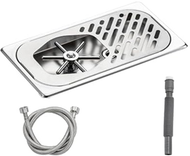 Rinceur en verre avec plateau de vidange – Rondelle de comptoir en acier inoxydable pour bar, café, restaurant (32,5 x 17,8 x 4,1 cm)